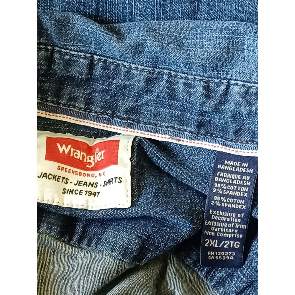 Wrangler 2XL Men Denim Western Snap Shirt Indigo Blue Long Sleeve JSD4AWB Cowboy - Picture 5 of 8